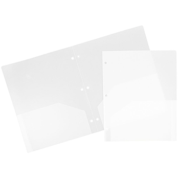 JAM Paper Plastic Two-Pocket Three-Hole Punched Presentation School Folder, Clear, 108/PK