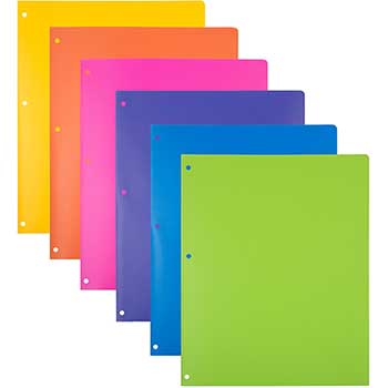 JAM Paper Plastic Heavy Duty 3 Hole Punch 2 Pocket School Presentation Folders, Assorted Fashion Colors, 6/PK