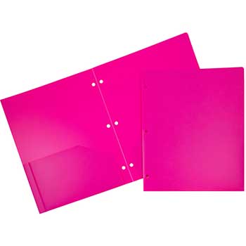 JAM Paper Plastic Heavy Duty 3 Hole Punch 2 Pocket School Presentation Folders, Fuchsia Pink, 6/PK