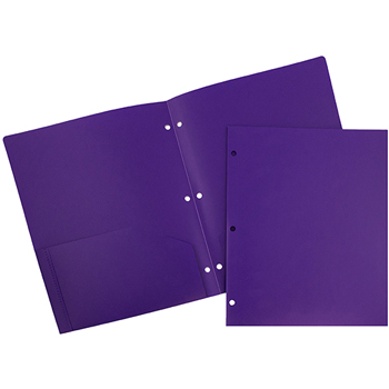 JAM Paper Plastic Heavy Duty 3 Hole Punched 2 Pocket School Folder, Purple, 6/PK