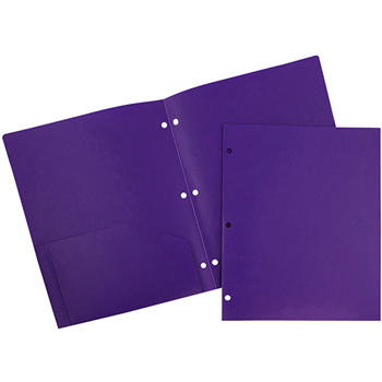 JAM Paper Plastic Heavy Duty 3 Hole Punch 2 Pocket School Presentation Folders, Purple, 6/PK
