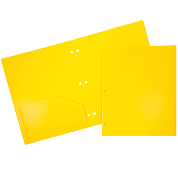 JAM Paper Plastic Two-Pocket Three-Hole Punched Presentation School Folder, Yellow, 108/PK