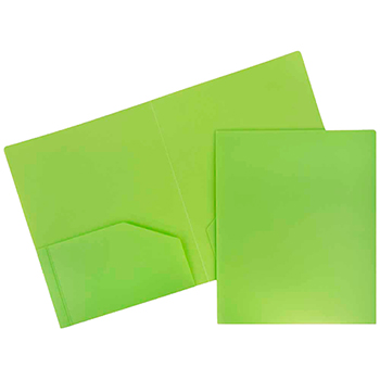 JAM Paper Heavy-Duty Plastic Two-Pocket Presentation Folders, Lime Green, 108/PK