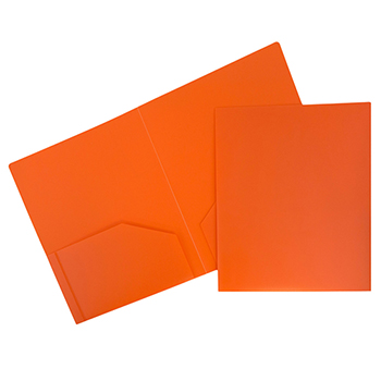 JAM Paper Heavy-Duty Plastic Two-Pocket Presentation Folders, Orange, 108/PK