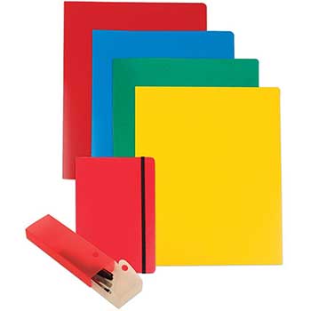 JAM Paper Back To School Assortments, Red, 4 Heavy Duty Folders, 1 Red Journal, 1 Red Pencil Case, 6/ST