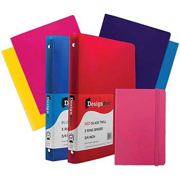 JAM Paper Back To School Assortments, Pink, 4 Glossy Folders, 2 3/4&quot; Binders &amp; 1 Pink Journal, 7/ST