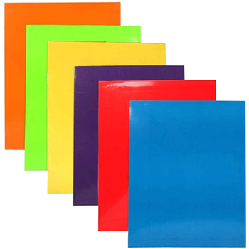 JAM Paper Laminated Glossy 2 Pocket School Presentation Folders, Assorted Colors, 6/PK