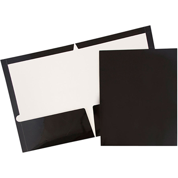 JAM Paper Laminated Glossy 2 Pocket School Presentation Folders, Black, 6/PK