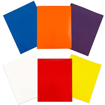 JAM Paper Laminated Two-Pocket Glossy Folders with Metal Fastener Clasps, Assorted Primary Colors, 6/PK