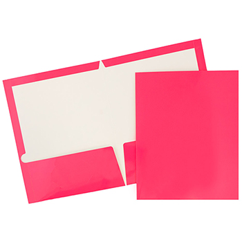 JAM Paper Laminated Two-Pocket Glossy Folders, Fuchsia Hot Pink, 50/BX