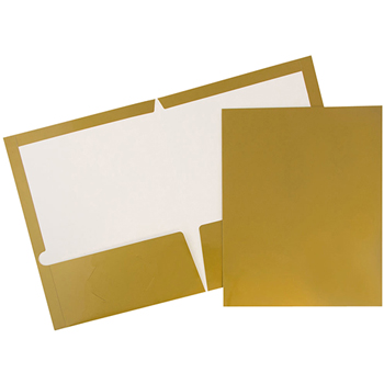 JAM Paper Laminated Glossy 2 Pocket School Presentation Folders, Gold, 6/PK