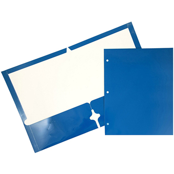 JAM Paper Laminated Glossy 2 Pocket 3 Hole Punch School Presentation Folders, Blue, 6/PK