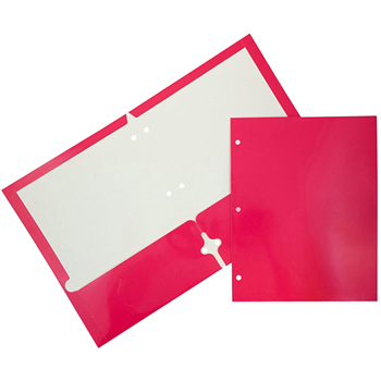 JAM Paper Laminated Glossy 2 Pocket 3 Hole Punch School Presentation Folders, Hot Pink, 6/PK
