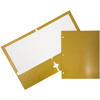 JAM Paper Laminated Glossy 2 Pocket 3 Hole Punch School Presentation Folders, Gold, 6/PK