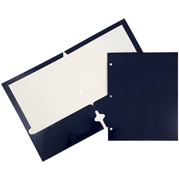JAM Paper Laminated Glossy 2 Pocket 3 Hole Punch School Presentation Folders, Navy Blue, 6/PK