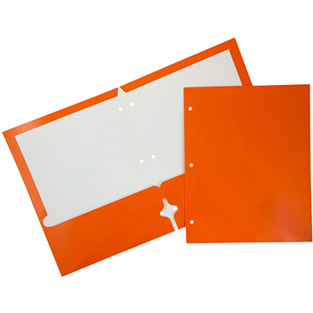 JAM Paper Laminated Glossy 2 Pocket 3 Hole Punch School Presentation Folders, Orange, 6/PK