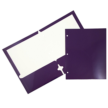 JAM Paper Laminated Two-Pocket Glossy 3 Hole Punch Folders, Purple, 50/BX