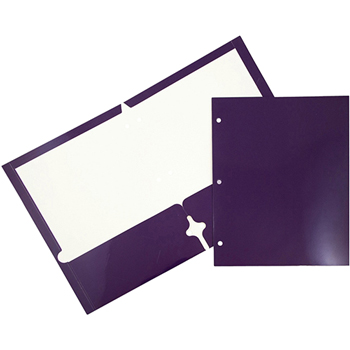 JAM Paper Laminated Glossy 2 Pocket 3 Hole Punch School Presentation Folders, Purple, 6/PK