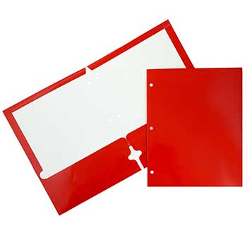 JAM Paper Laminated Two Pocket Folders, Glossy, 3 Hole Punch, Red, 100/CT