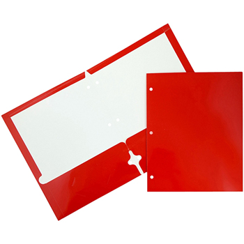 JAM Paper Laminated Glossy 2 Pocket 3 Hole Punch School Presentation Folders, Red, 6/PK