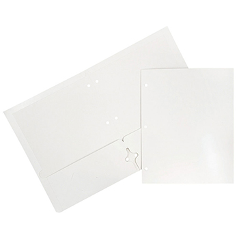 JAM Paper Laminated Two-Pocket Glossy 3 Hole Punch Folders, White, 100/CT