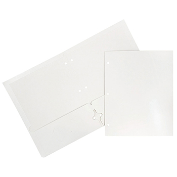 JAM Paper Laminated Two-Pocket Glossy 3 Hole Punch Folders, White, 50/BX