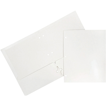 JAM Paper Laminated Glossy 2 Pocket 3 Hole Punch School Presentation Folders, White, 6/PK
