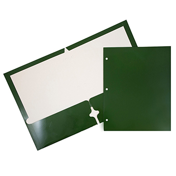JAM Paper Laminated Two-Pocket Glossy 3 Hole Punch Folders, Green, 100/CT
