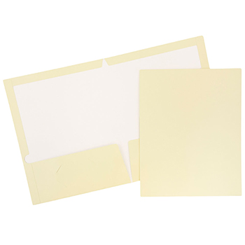 JAM Paper Laminated Two-Pocket Glossy Folders, Ivory, 100/BX