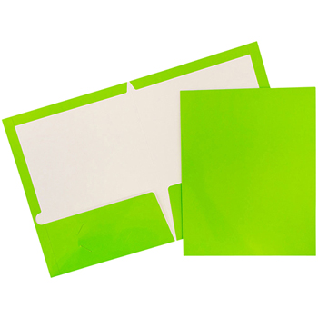 JAM Paper Laminated Glossy 2 Pocket School Presentation Folders, Lime Green, 6/PK