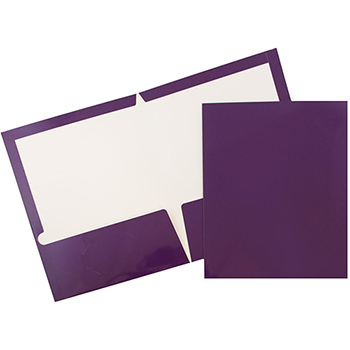 JAM Paper Laminated Two-Pocket Glossy Folders, Purple, 100/CT