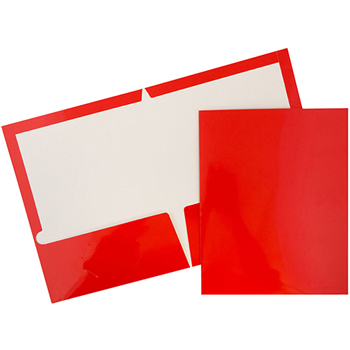 JAM Paper Laminated Glossy 2 Pocket School Presentation Folders, Red, 6/PK