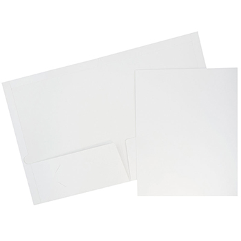 JAM Paper Laminated Two-Pocket Glossy Folders, White, 50/BX