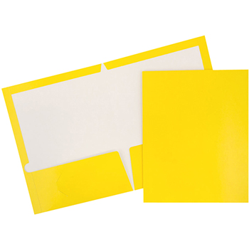JAM Paper Laminated Glossy 2 Pocket School Presentation Folders, Yellow, 6/PK