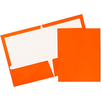 JAM Paper Laminated Two-Pocket Glossy Folders, Orange, 25/PK