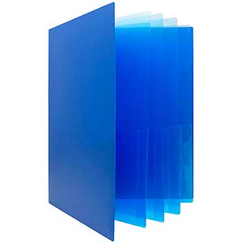JAM Paper Heavy Duty Plastic Multi Pocket Folders, 10 Pocket, Blue