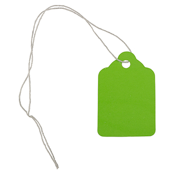JAM Paper Gift Tags with String, 1 3/4&quot; x 1 1/10&quot;, Lime Green, 50/PK