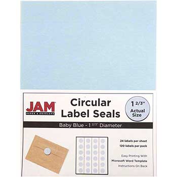 JAM Paper Circle Label Sticker Seals, 1 2/3&quot; Diameter, Baby Blue, 120 Labels