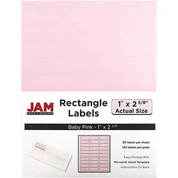 JAM Paper Shipping Address Labels, Standard Mailing, 1&quot; x 2 5/8&quot;, Baby Pink, 120 Labels