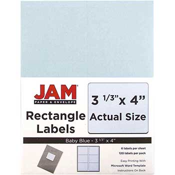 JAM Paper Shipping Address Labels, Large, 3 1/3&quot; x 4&quot;, Baby Blue, 120 Labels