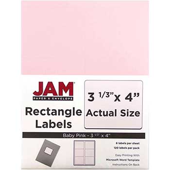 JAM Paper Shipping Address Labels, Large, 3 1/3&quot; x 4&quot;, Baby Pink, 120 Labels