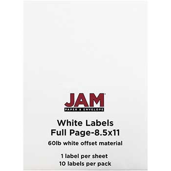 JAM Paper Shipping Labels, Full Page, 8 1/2&quot; x 11&quot;, White, 10 Full Sheets