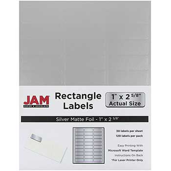 JAM Paper Shipping Address Labels, Standard Mailing, 1&quot; x 2 5/8&quot;, Silver Metallic, 120 Labels