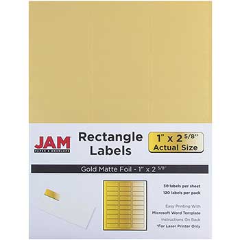 JAM Paper Shipping Address Labels, Standard Mailing, 1&quot; x 2 5/8&quot;, Gold Metallic, 120 Labels
