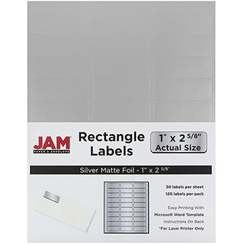 JAM Paper Shipping Address Labels, 1&quot; x 2 5/8&quot;, Silver Metallic, 120/PK