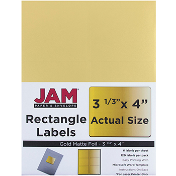 JAM Paper Shipping Address Labels, 3 1/3&quot; x 4&quot;, Metallic Gold, 120/PK