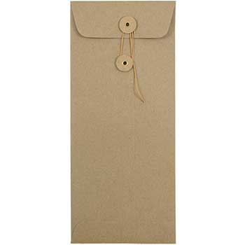 JAM Paper Business Premium Envelopes with Button and String Closure, #10, 4 1/8&quot; x 9 1/2&quot;, Brown Kraft Paper Bag, 25/PK