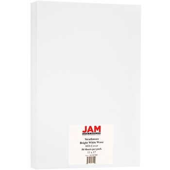 JAM Paper Wove Cardstock, 88 lb, 11&quot; x 17&quot;, Bright White, 50 Sheets/Pack