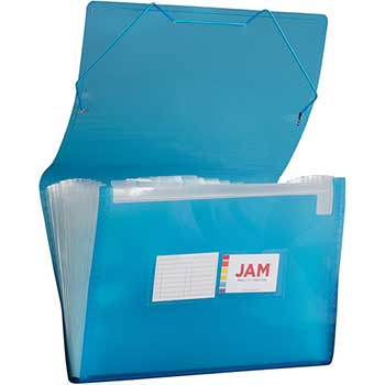 JAM Paper Plastic Accordion Folder, 13 Pocket Expanding File with Elastic Closure, Legal (10&quot; x 15&quot;), Blue