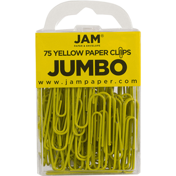 JAM Paper Paper Clips, Jumbo Size, Yellow, 75/Pack
